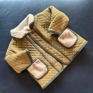 Quilted OLIVE GREEN Kids Jacket with Sherpa Lining